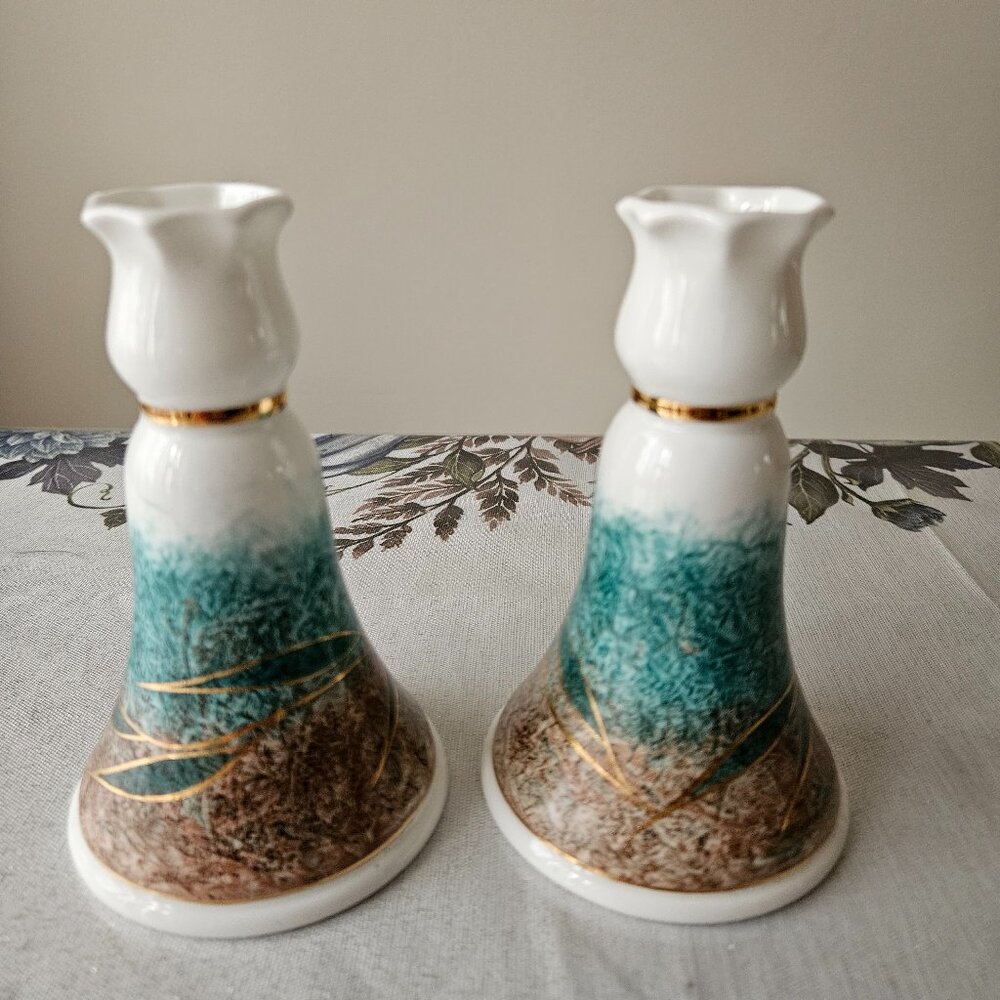 1980s Royal Tara Hand-painted Candle Stick Holders